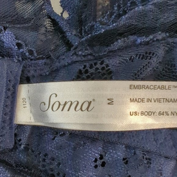Soma Size M Bralette Navy Embraceable Signature Lace Back Detail - Picture 4 of 5